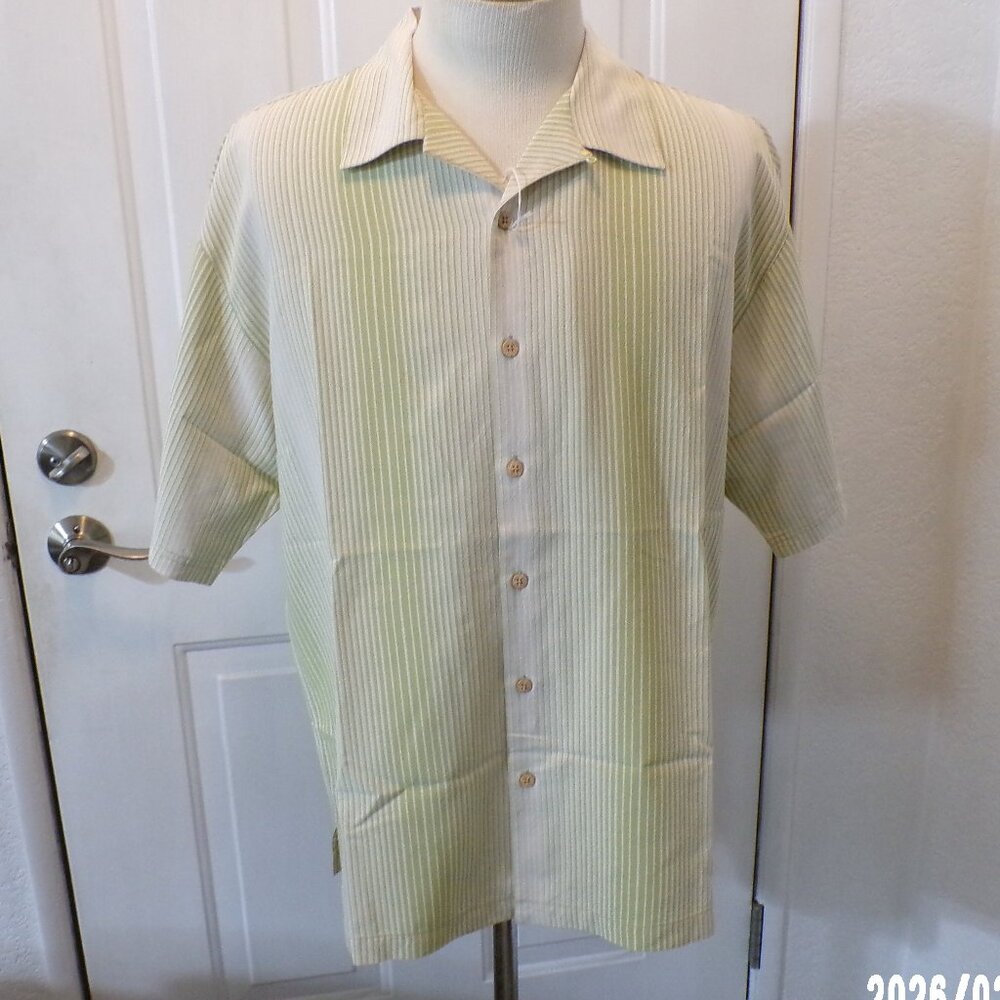 TOMMY BAHAMA 100% SILK RETRO STRIPED CASUAL LOUNGE CAMP SHIRT
